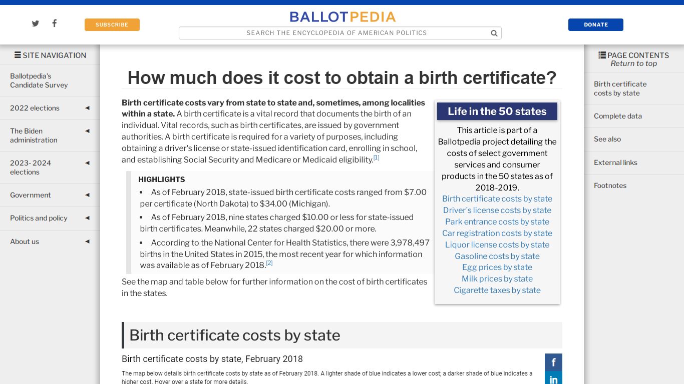 How much does it cost to obtain a birth certificate?