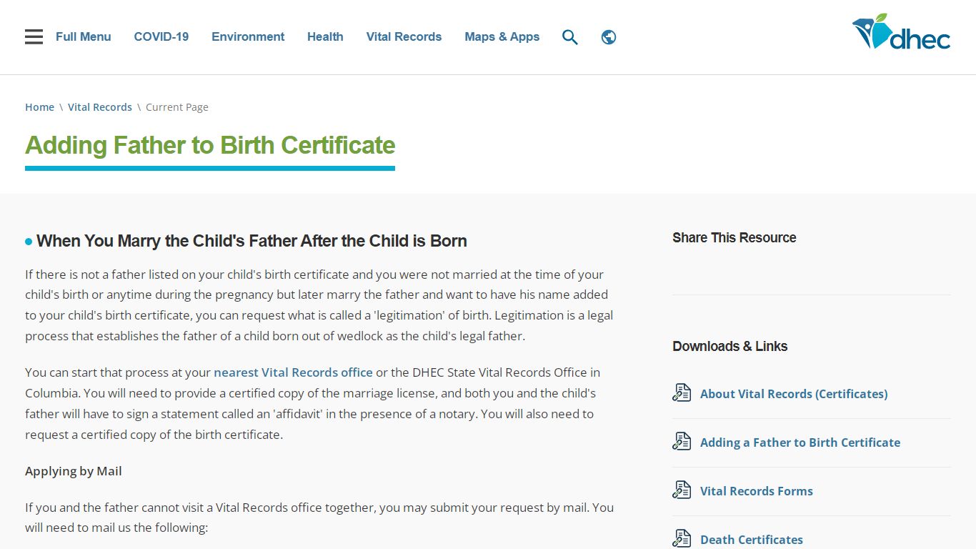 Adding Father to Birth Certificate | SCDHEC